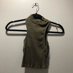 Army green LF turtle neck ribbed crop top